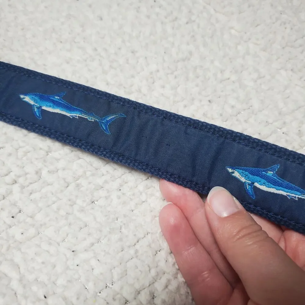 Leather Man Ltd. Fabric Shark Print Belt - Handmade in Essex, CT Preppy Coastal